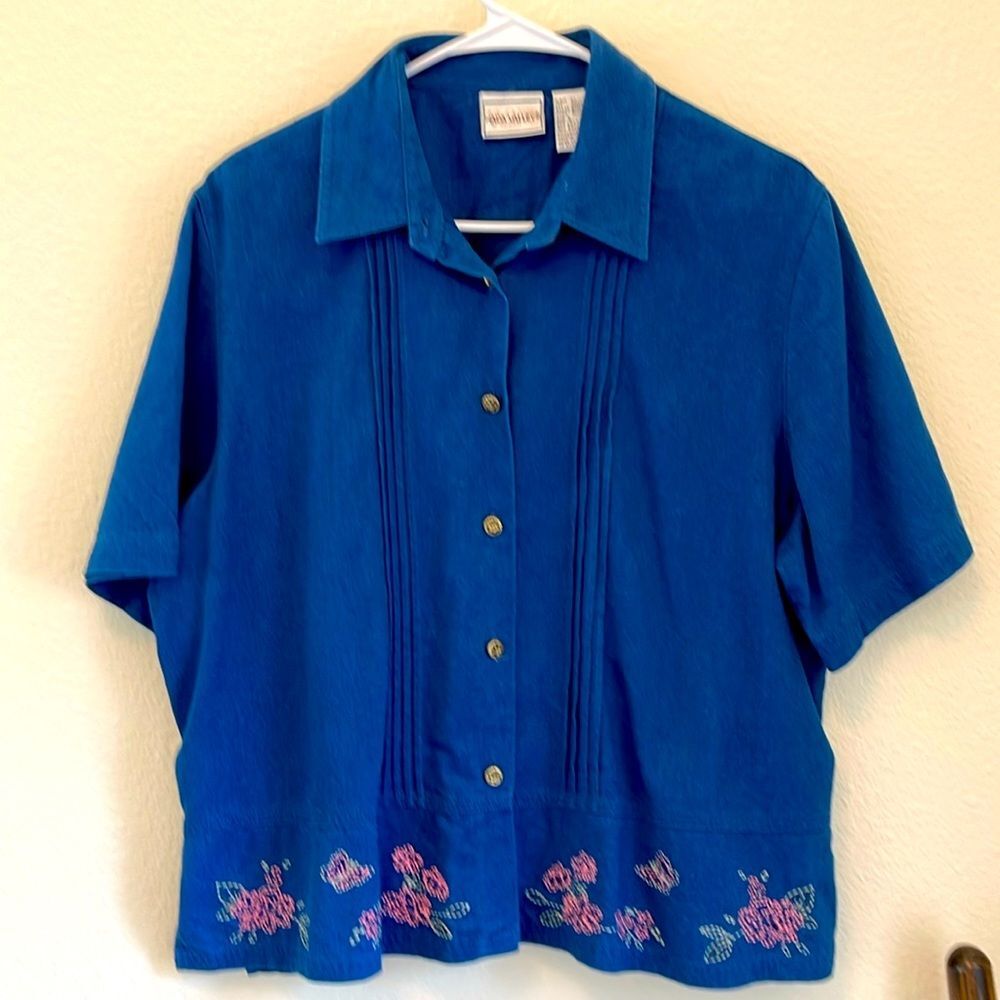 Napa Valley Denim Shirt Cropped Embroidered Peplum Button Down Vintage L